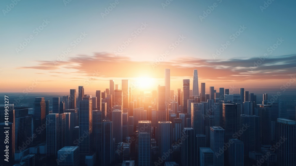 Fototapeta premium A futuristic city skyline powered by renewable energy, funded by ethical and sustainable investments