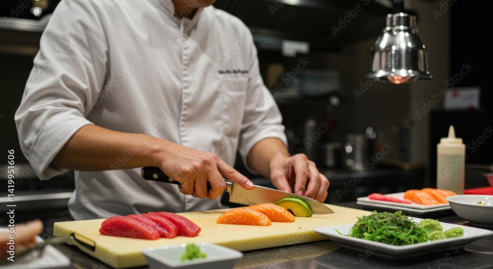 Chef Preparing Sushi Illustration Chef Preparing Sushi Illustration