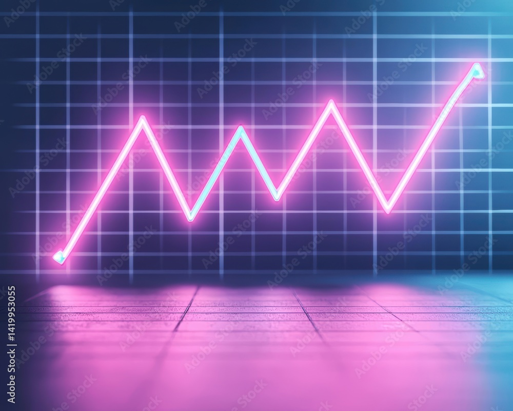 Naklejka premium A neon financial graph visualizing the rise of ethical investment markets and green funding trends