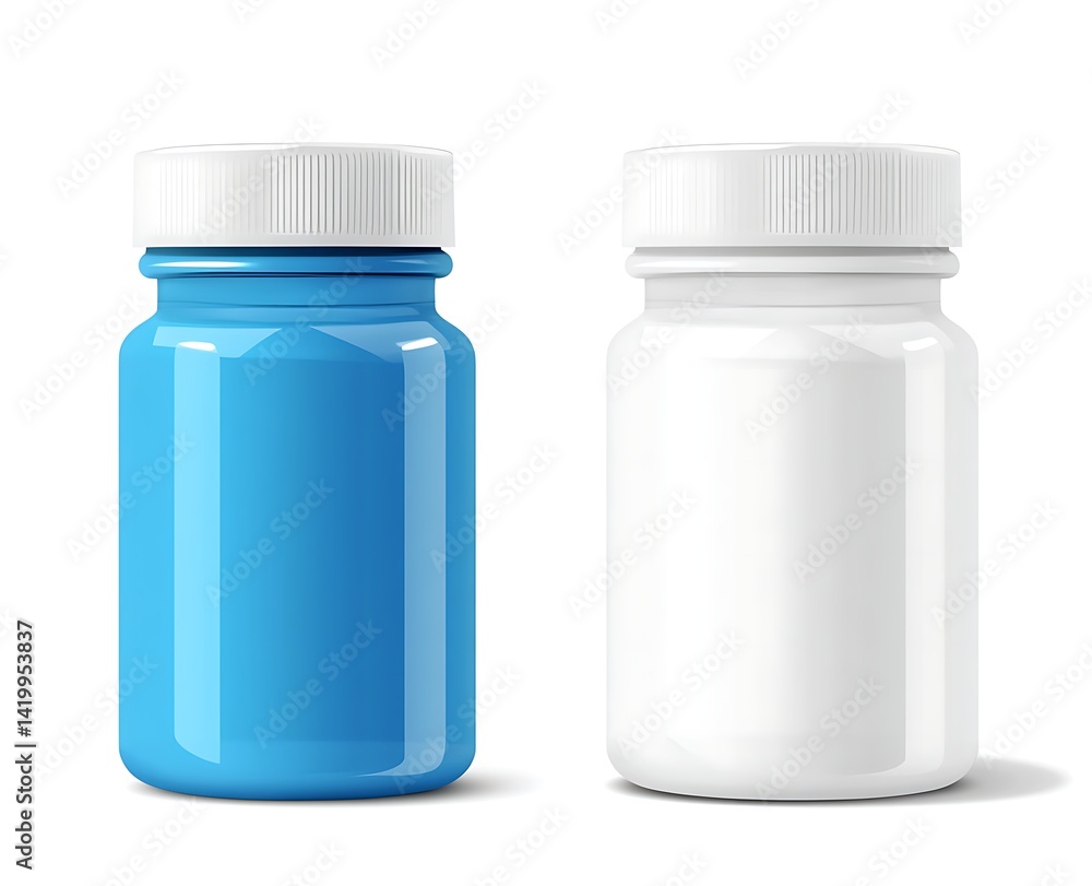 White capsule bottle with a white cap, isolated on a white background White capsule bottle with a white cap, isolated on a white background