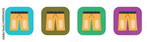 Shorts icon. Simple bermuda shorts vector, icon silhouette symbol website design. Flat style short icons between colourful square shape. Vector illustration.