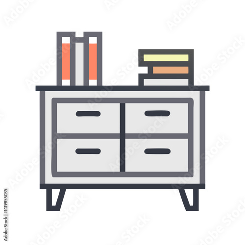 Bookshelf Console Table Icon Representing Open Storage and Display Space
