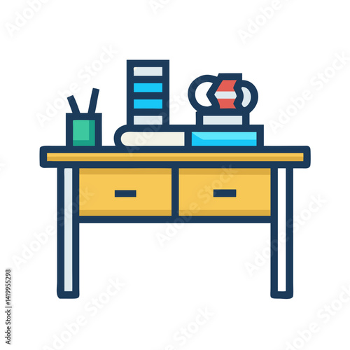 Books on Desk Icon Representing Reading Table and Study Workspace