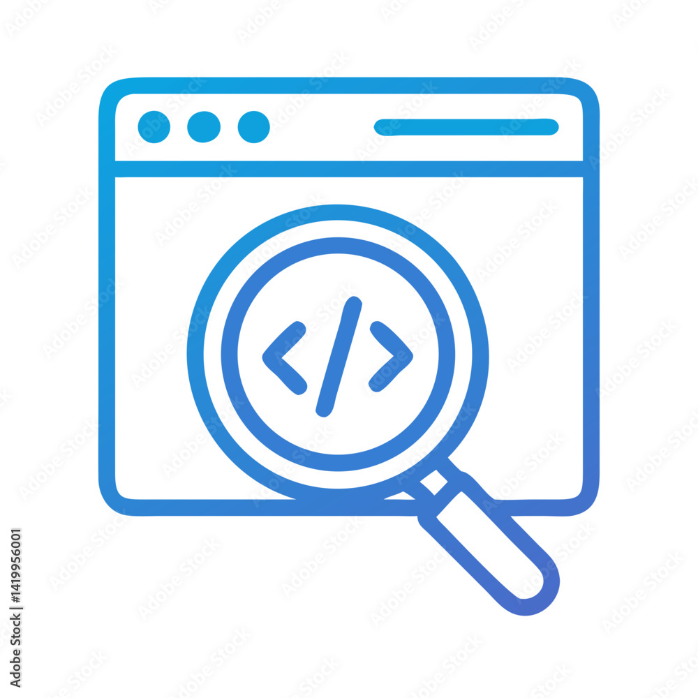 Browser with Code Search Icon Representing Source Code and Web Development Browser with Code Search Icon Representing Source Code and Web Development