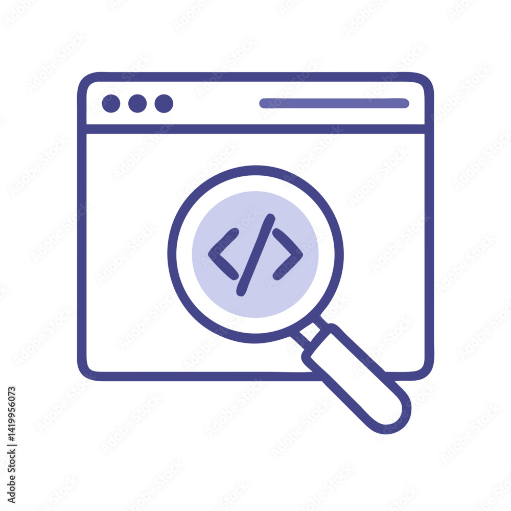 Browser with Code Search Icon Representing Source Code and Web Development Browser with Code Search Icon Representing Source Code and Web Development