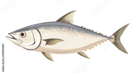 A detailed illustration of an Atlantic bonito showing its smooth, fusiform body and accurately depicted scales, fins, and eyes.