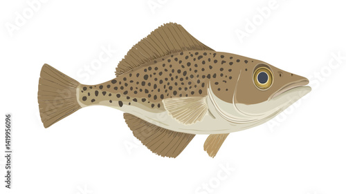 A digital illustration shows a light brown fish with dark brown spots scattered across its body, creating a mottled pattern.