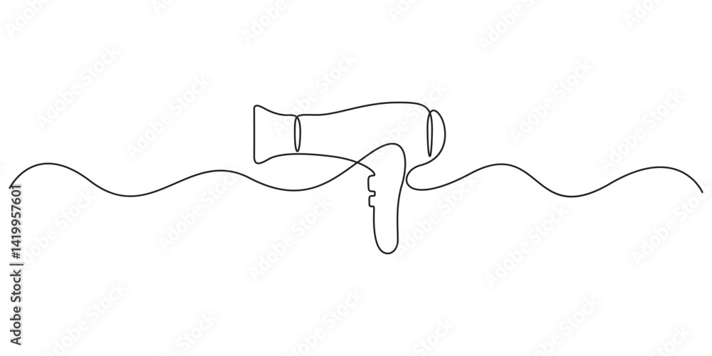 Fototapeta premium One continuous line drawing of hair drier. Single line art outline drier. Hand drawn vector illustration