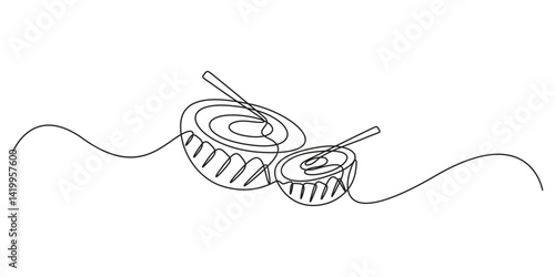 Tabla drum one line art continuous drawing. Single line art tabla drum. International music day vector illustration