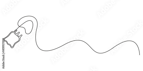 Continuous one line drawing of blood bag. Single line drawing of medical blood transfusion bag. One line art vector illustration of blood supply in hospital. Graphic illustration