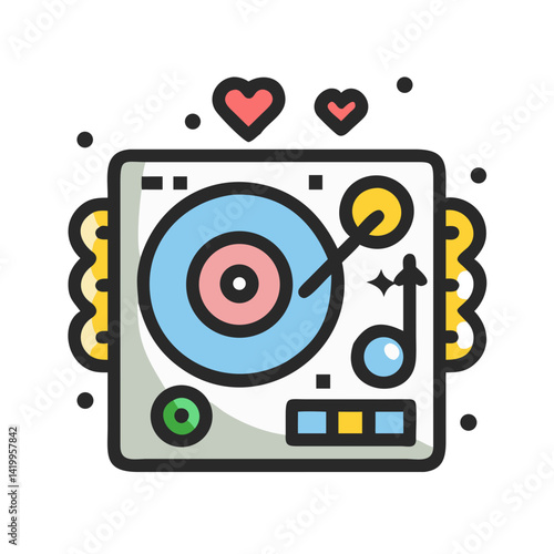 DJ Turntable Icon Representing Wedding Party Music and Dance Entertainment