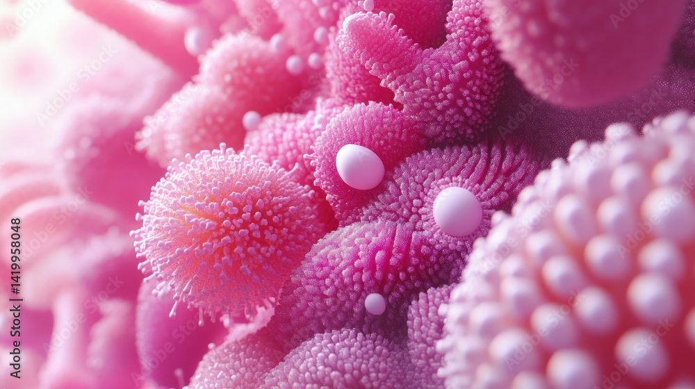 Close up macro shot showing detailed pink biological structures Close up macro shot showing detailed pink biological structures