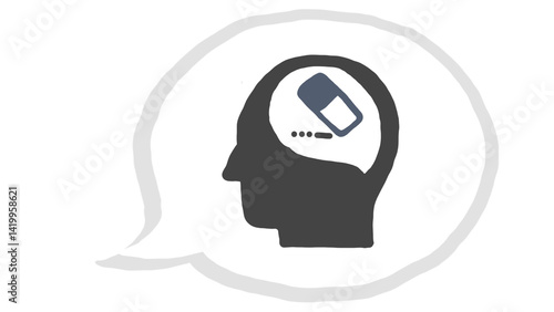 Conceptual illustration of memory loss or erasure, featuring a head silhouette with an eraser inside, symbolizing forgotten thoughts.