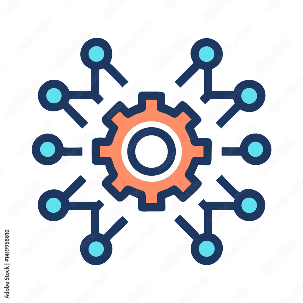 Gear with Network Nodes Icon Representing Backend Development and System Architecture Gear with Network Nodes Icon Representing Backend Development and System Architecture