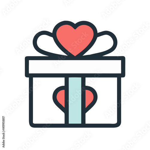 Gift Box with Heart Icon Representing Wedding Gift and Celebration