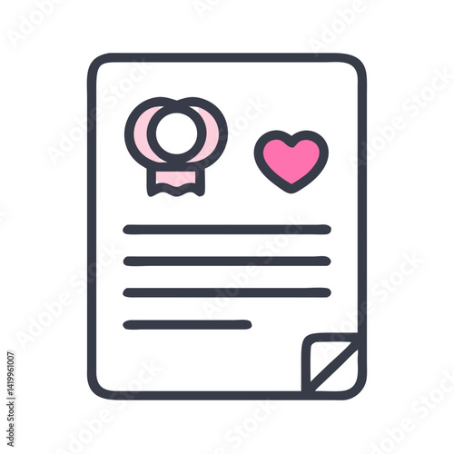 Marriage Document Icon Representing Wedding Certificate and Legal Marriage Agreement