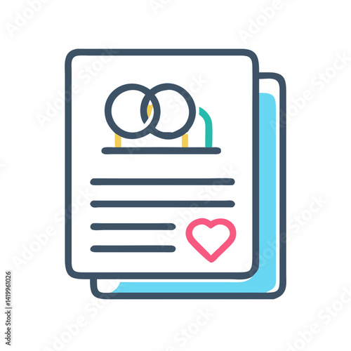 Marriage Document Icon Representing Wedding Certificate and Legal Marriage Agreement