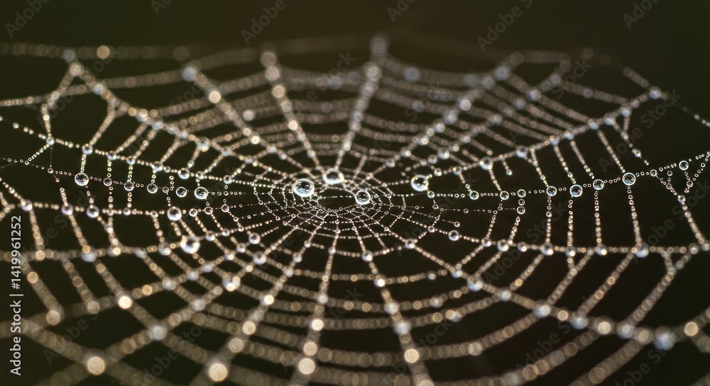 Fototapeta premium Spiderweb with water droplets, photo