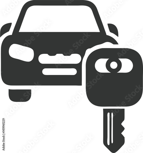 Car and Key Icon Minimalist Car Rental Concept Isolated on Transparent Background