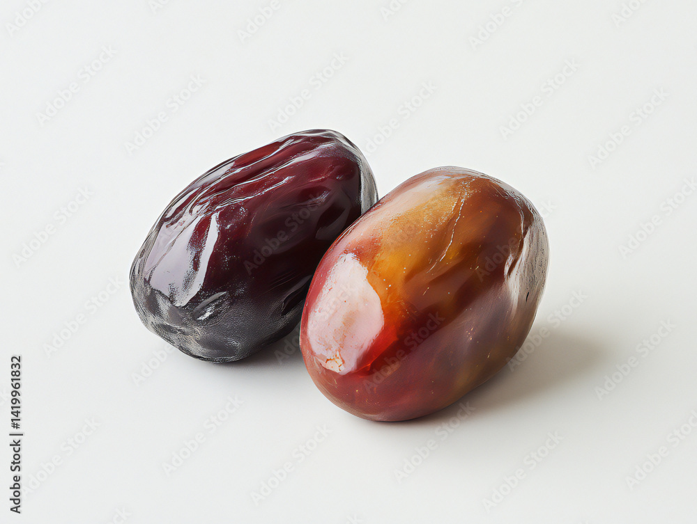 Obraz premium Two Dates Medjool Dates Close Up on White Background