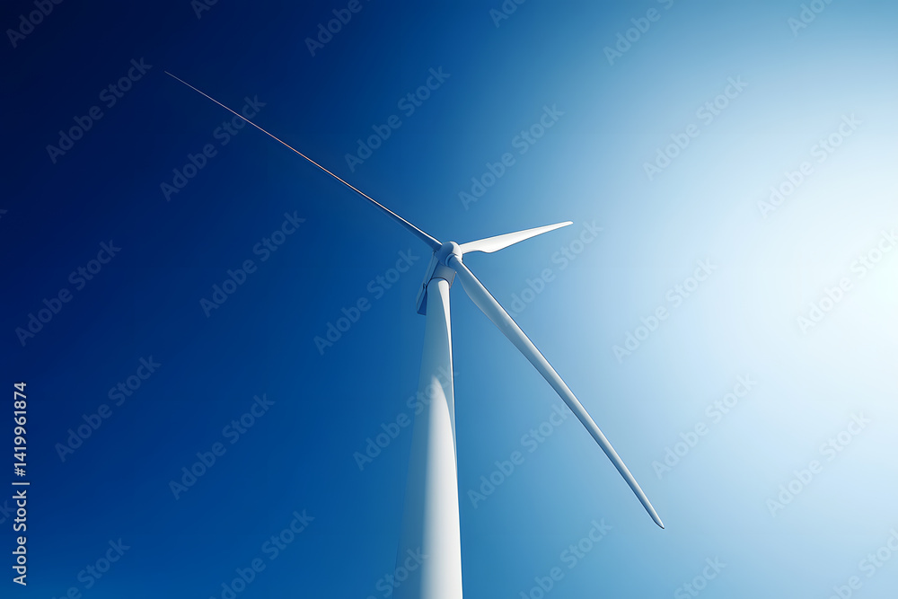 A wind turbine stands prominently against the bright blue sky, harnessing renewable energy A wind turbine stands prominently against the bright blue sky, harnessing renewable energy