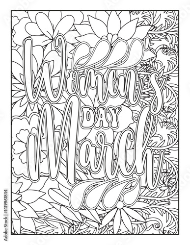 Womens Day Quotes Coloring Pages. hand drawn vector alphabet