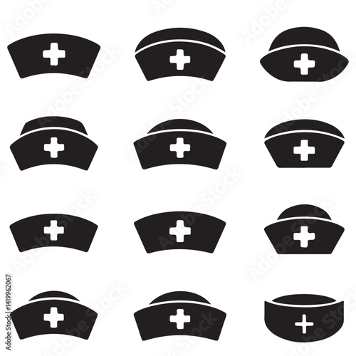 nurse hat black vector silhouettes