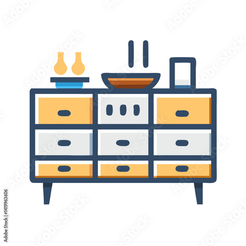 Sideboard Icon Representing Dining Room Storage Furniture for Tableware and Organization
