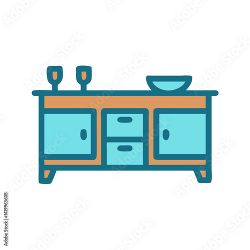 Sideboard Icon Representing Dining Room Storage Furniture for Tableware and Organization