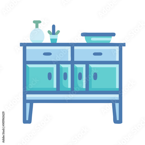 Sideboard Icon Representing Dining Room Storage Furniture for Tableware and Organization