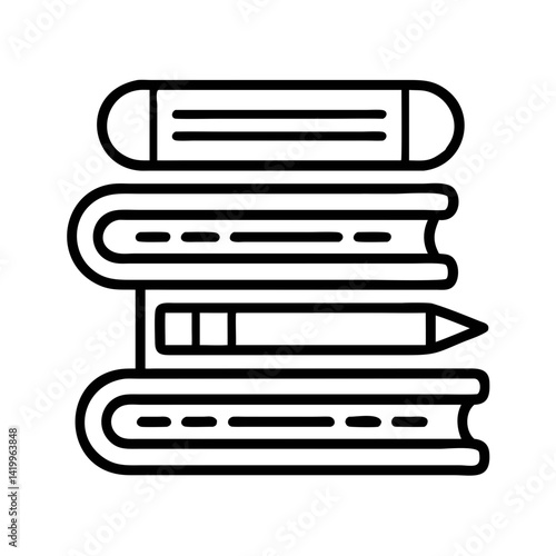 Stacked Books with Pencil Icon Representing Study and Educational Writing Tools