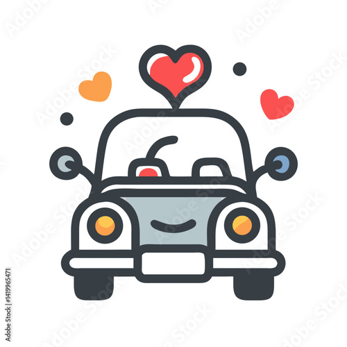 Wedding Car Icon Representing Just Married Vehicle for Ceremony and Romantic Getaway