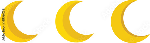 Three Stages of the Crescent Moon Isolated On Vector Illustration