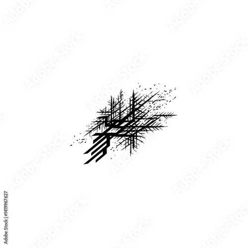 Abstract Composition of Intersecting Black Geometric Lines and Splatter on a White Canvas Aesthetic Art