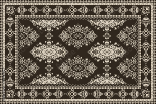 Vintage Persian Carpet Design, Traditional Oriental Rug with Intricate Floral and Geometric Patterns, Handmade Ethnic Tapestry for Interior Decoration, Luxurious Textile Art for Home and Yoga Spaces