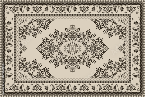 Vintage Persian Carpet Design, Traditional Oriental Rug with Intricate Floral and Geometric Patterns, Handmade Ethnic Tapestry for Interior Decoration, Luxurious Textile Art for Home and Yoga Spaces