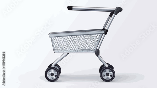 This digital rendering shows a minimalist shopping cart design in a three-quarter view against a plain white background. The cart's structure features simple geometric shapes.