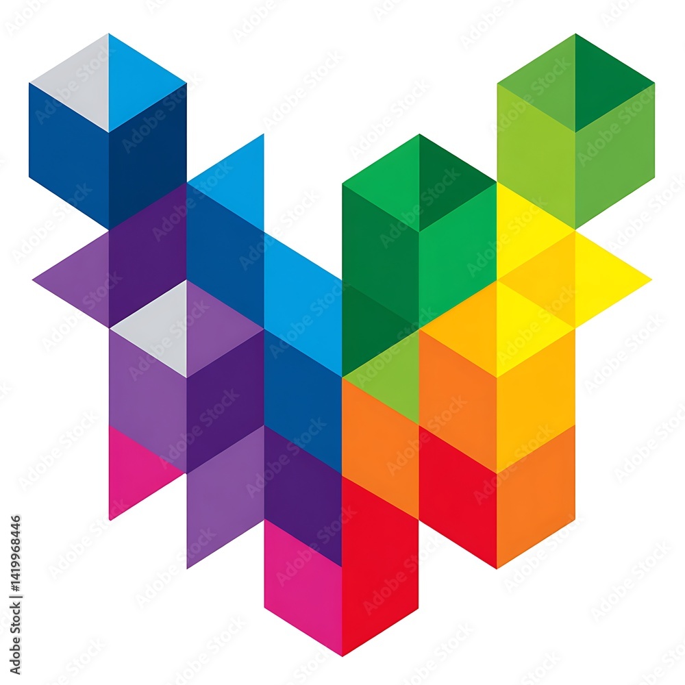 Naklejka premium Abstract Cubes in a Spectrum of Colors Geometric Harmony.