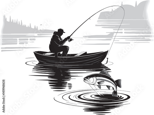 silhouette of a fisherman in a boat