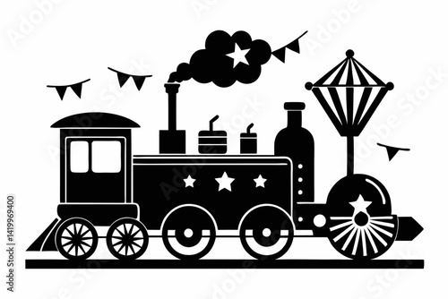 labour day,  day labour, happy labour day wish,  isolated Assets, isolated, clip art, Black silhouette of a vintage steam train with stars 