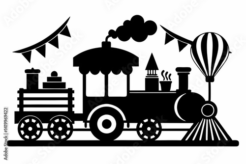 labour day,  day labour, happy labour day wish,  isolated Assets, isolated, clip art, Silhouette of a vintage steam train with bunting 