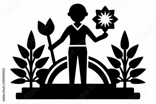 labour day,  day labour, happy labour day wish,  isolated Assets, isolated, clip art, Silhouette of a person holding flowers standing 
