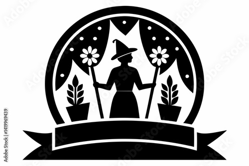 labour day,  day labour, happy labour day wish,  isolated Assets, isolated, clip art, Silhouette of a witch with flowers 