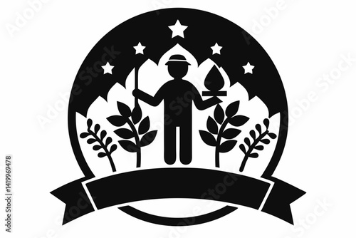 labour day,  day labour, happy labour day wish,  isolated Assets, isolated, clip art, Silhouette emblem featuring a figure with a torch