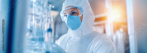 Wallpaper Mural scientist protective gear works laboratory, focusing advanced research and sustainable energy solutions. scene conveys innovation and precision Torontodigital.ca