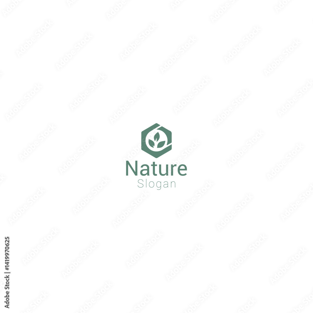 Hexagon Leaf Nature Logo Design with White Background for Eco Branding. 