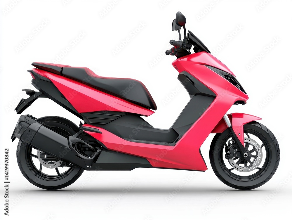 Pink scooter on white background, side view. Pink scooter on white background, side view.