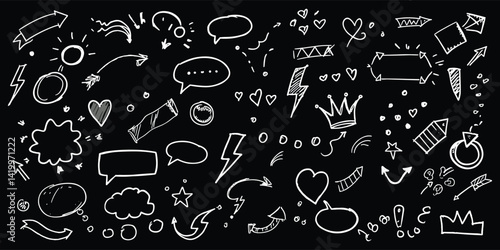 Arrow line chalk brush hand drawn sketch element set. Grunge square, heart, arrow element scribble line brush hand drawn pencil sketch.