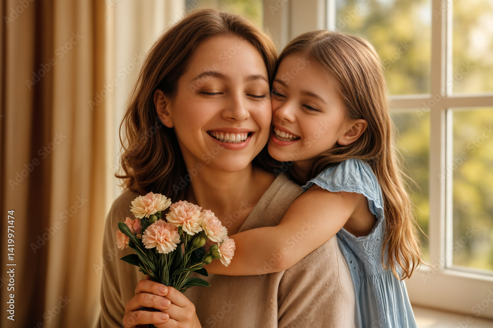 Momento de carinho entre mãe e filha no Dia das Mães Momento de carinho entre mãe e filha no Dia das Mães