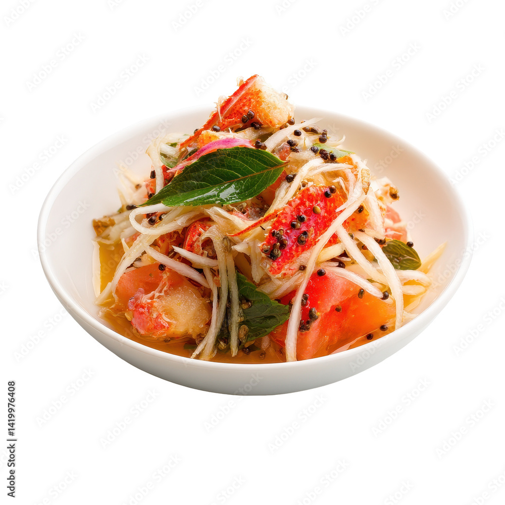 Delicious plate of fresh papaya salad. transparent background Delicious plate of fresh papaya salad. transparent background
